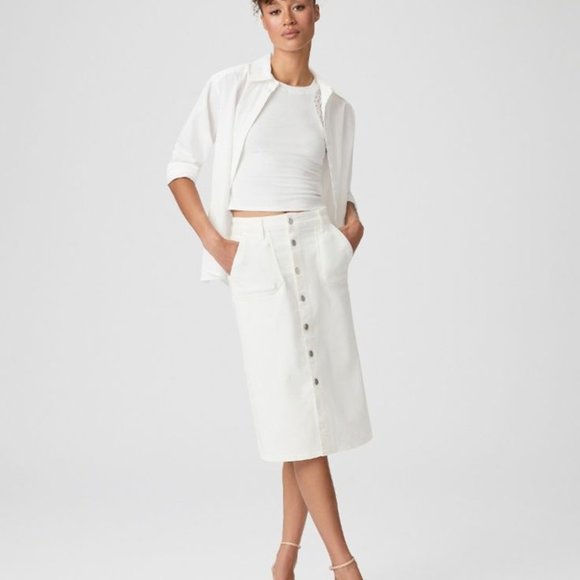 Paige Meadow Midi Skirt Tonal Ecru Size 28 - Picture 7 of 14